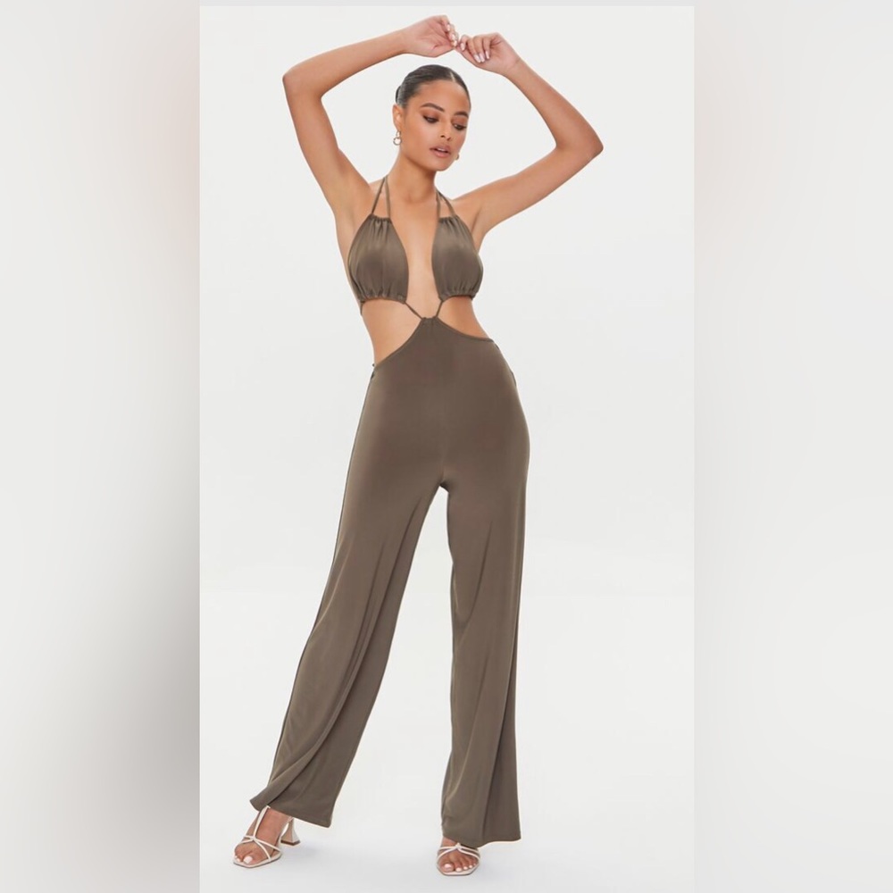 Cutout Halter Jumpsuit size medium color olive brand new w tags